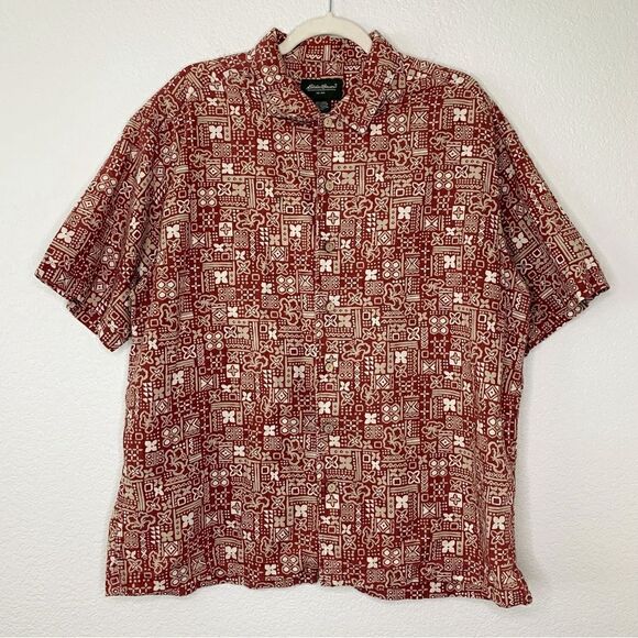 Eddie Bauer Linen Blend Men’s Size Large Hawaiian Button Down Shirt - Picture 1 of 12